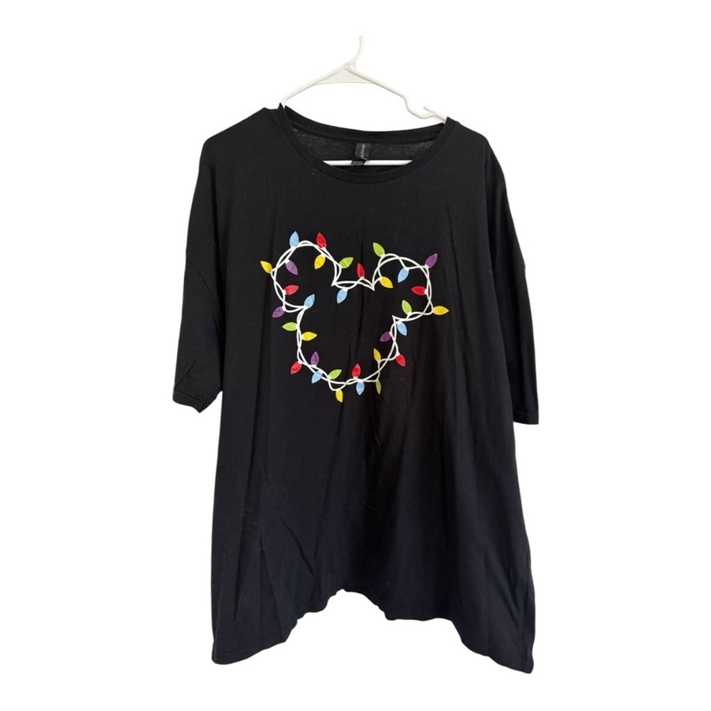 Disney Mickey Christmas Lights Black Graphic Tee 4XL Oversized Holiday Shirt